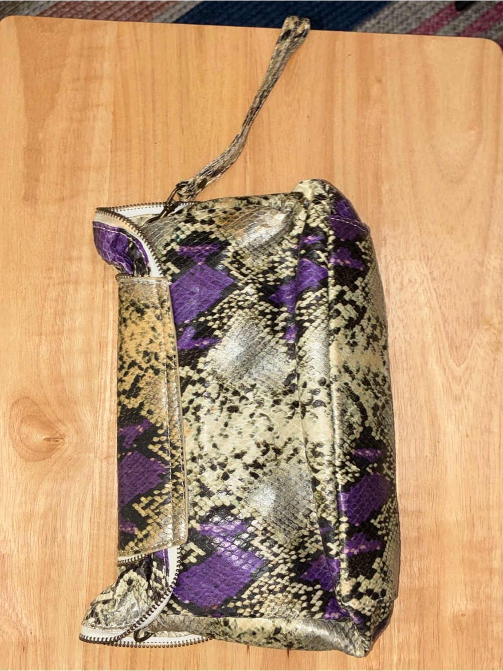 Vintage Y2K Dollhouse Snakeskin Ruffled Wristlet Clutch Bag Purple Accent Python - Picture 4 of 6